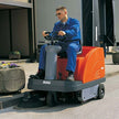 Hako Jonas 900V Petrol ride-on sweeper hire. Outdoor street sweeper for parks and paths for hire