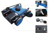 Features of the Scrubby SW100 manual push along sweeper for sweeping dust and debris from a variety of surfaces such as paths, playgrounds, yards, driveways, streets and more